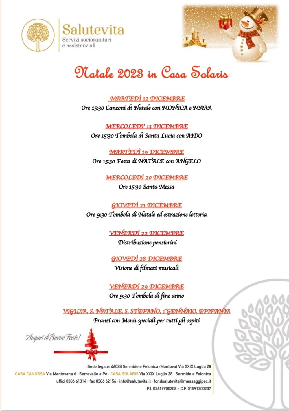 Natale 2023 in fondazione Salutevita