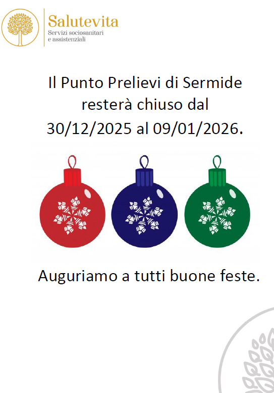 PUNTO PRELIEVI - CHIUSURA NATALIZIA
