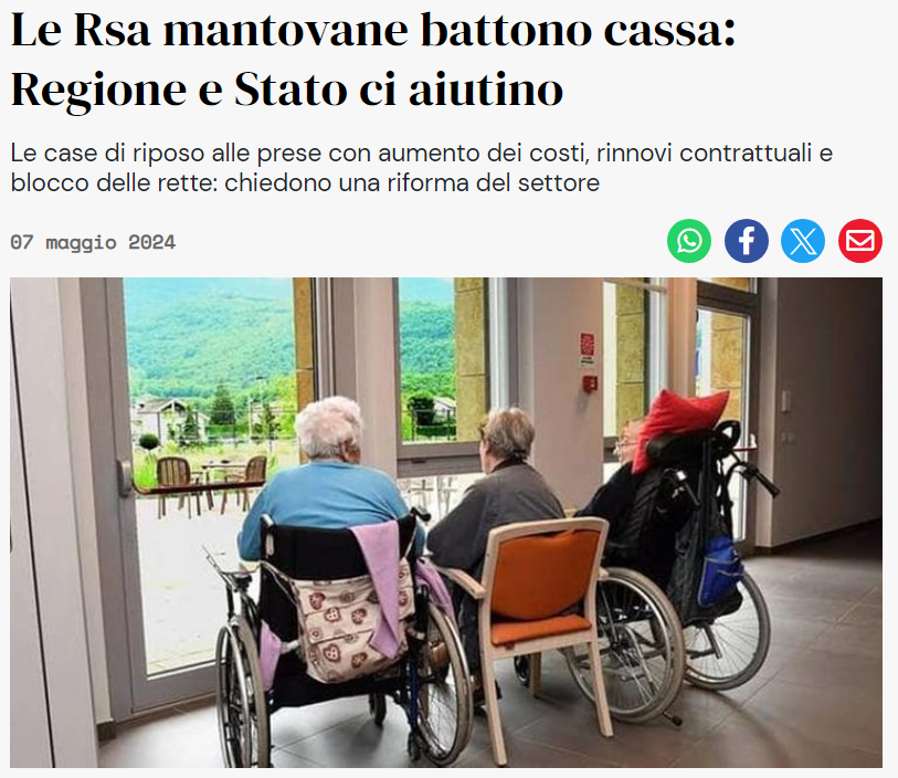 Le Rsa mantovane battono cassa: Regione e Stato ci aiutino - Gazzetta di Mantova 9 maggio 2024